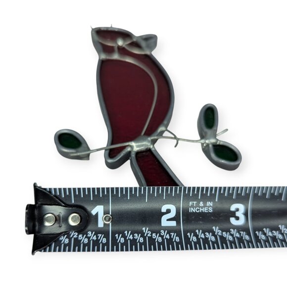 Red Stained Leaded Glass Cardinal Bird Suncatcher - Picture 7 of 8